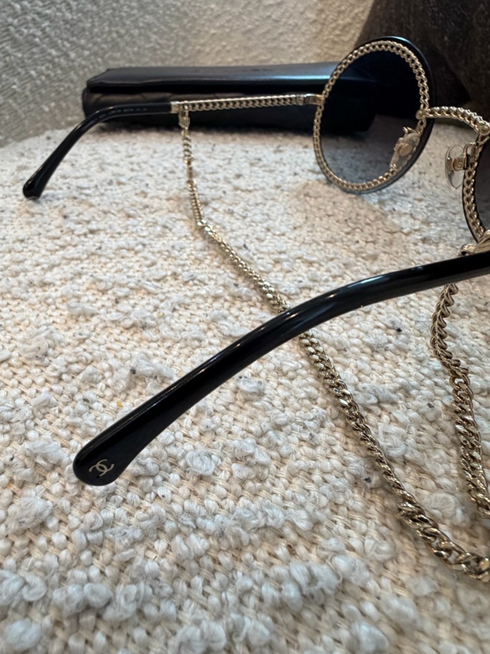CHANEL Round Chain Sunglasses 4245 Gold Black w/ Chain Strap & Case AUTHENTIC - Picture 7 of 7